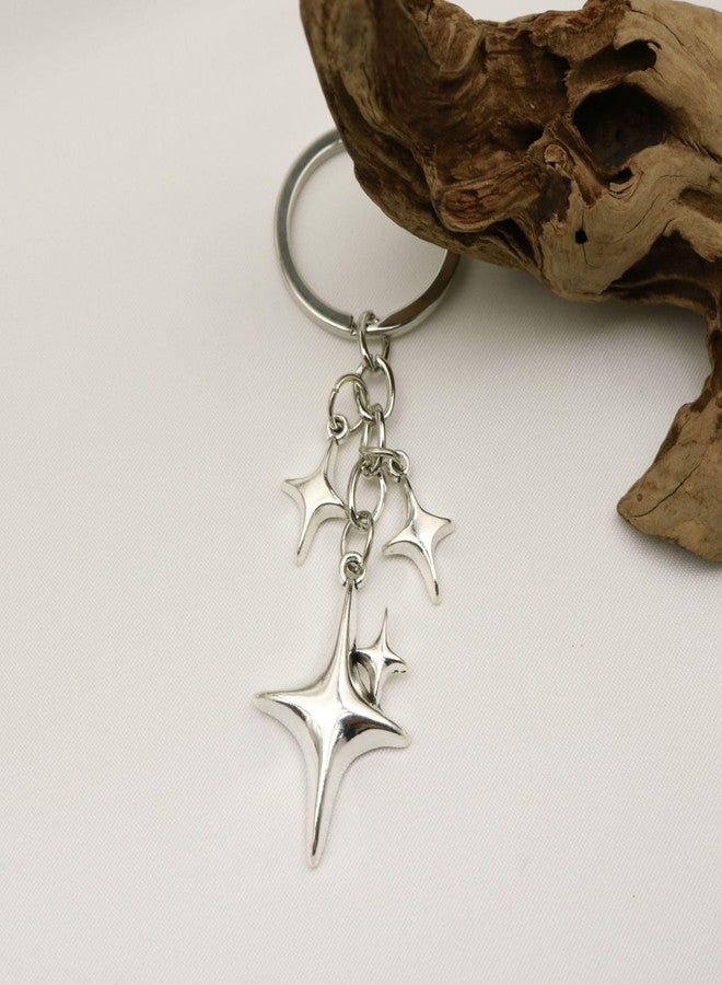 Luhaomisky 1Pc Silver Cute Star Moon Keychain Aesthetic Accessories Stainless Steel Key Ring Purse Handbag Backpack Bag Charms Car Holder Convenient to Carry Decoration Small in Size,Keyrings and Charms - Image 3